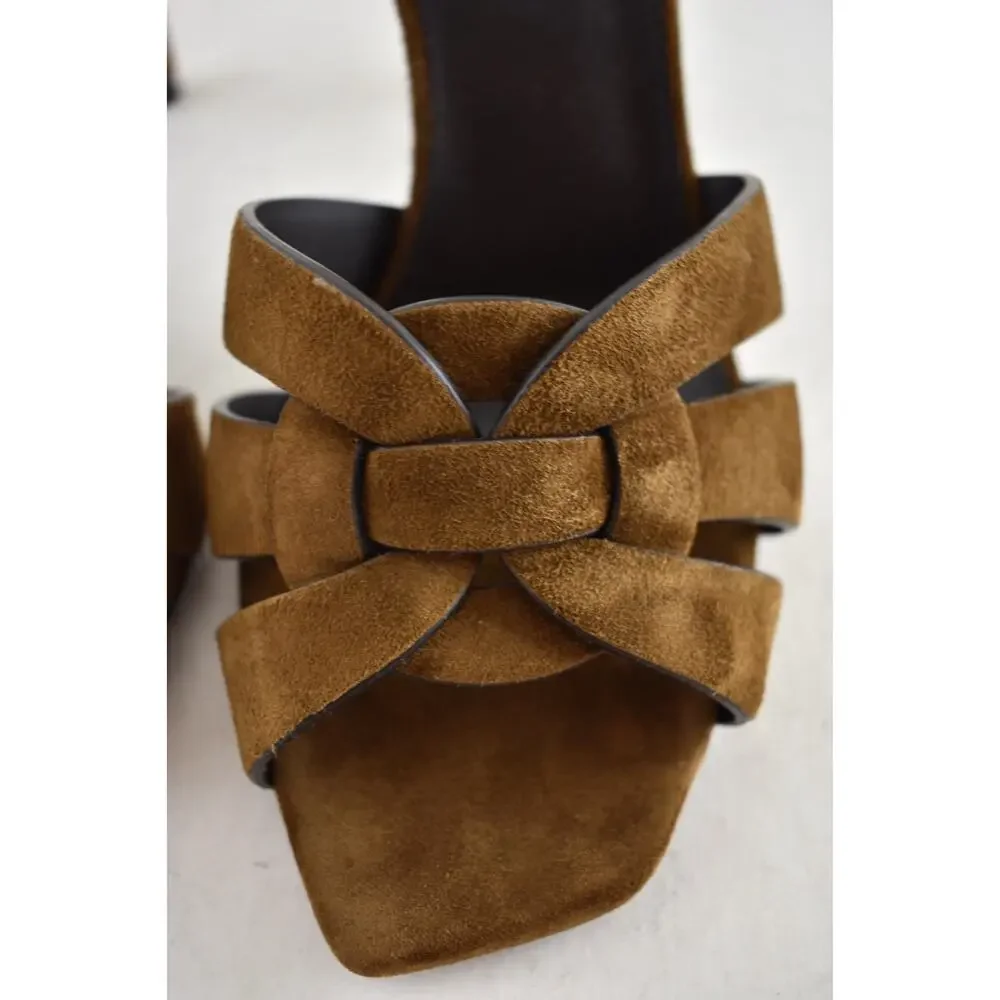 Saint Laurent Tribute 85 Mule Sandal Land Brown Suede Backless Heel Pump 40.5 - Picture 10 of 15